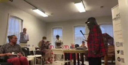 Community members gathered at a haiku poetry event